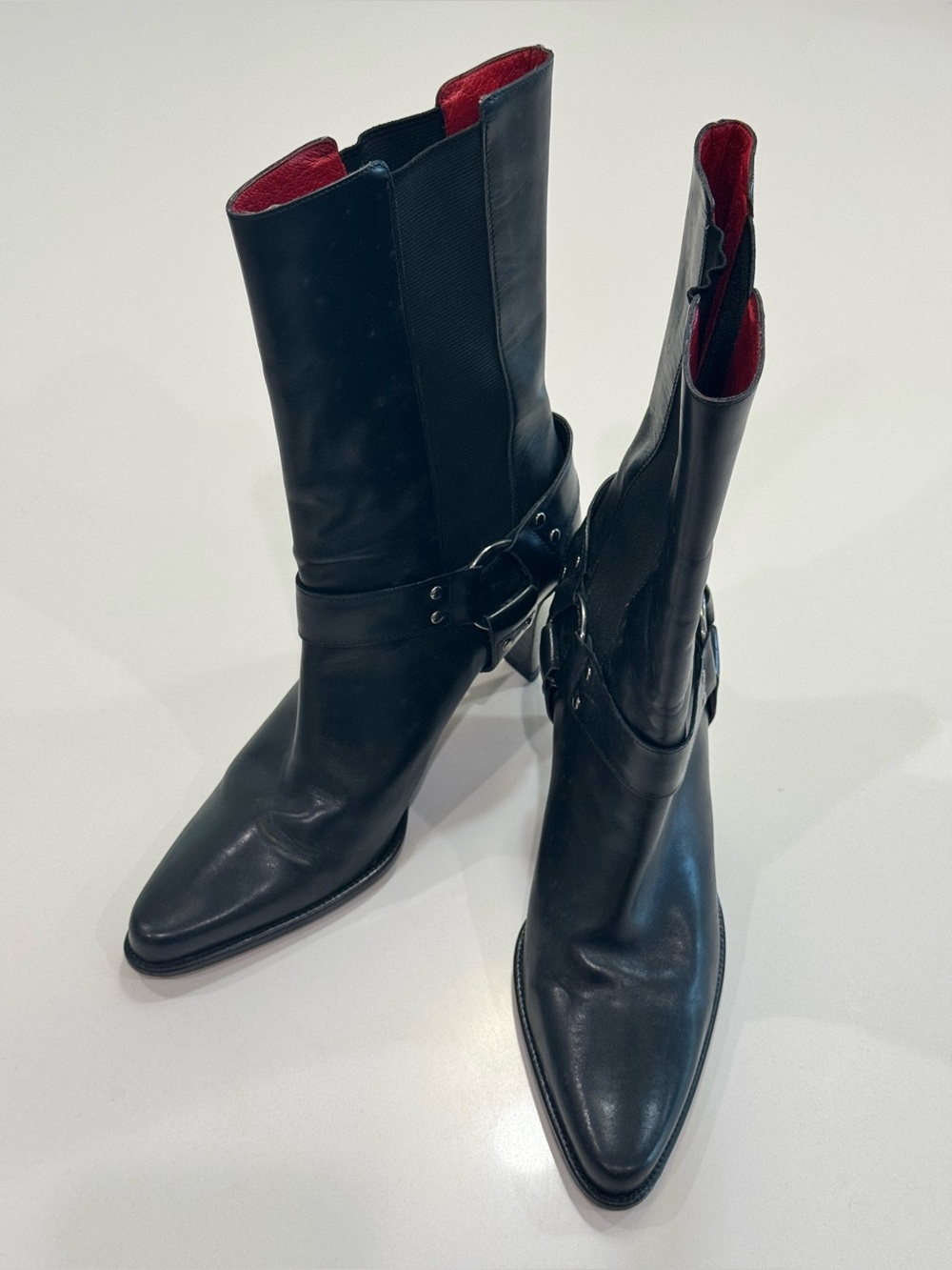Donald J. Pliner Black Leather Mid-Calf Boots with Red Lining